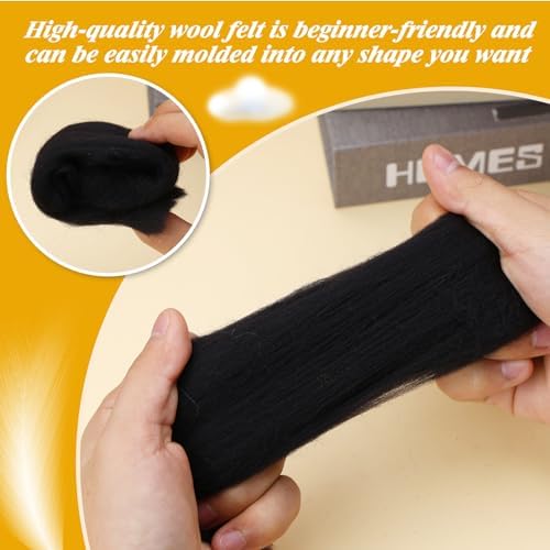 MORFEN 9.5 oz Wool Roving, Needle Felting Wool,Black Fibre Wool Roving Top - Image 4