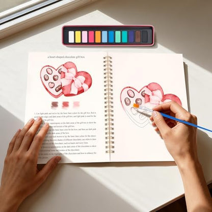 Valentine's Day Watercolor Workbook for Adults, Beginner Friendly Watercolor Painting Kit Pattern Water Coloring Book, Valentines Themed Practice Art Gift Water Color Paint Book with Palette Brush - Image 2