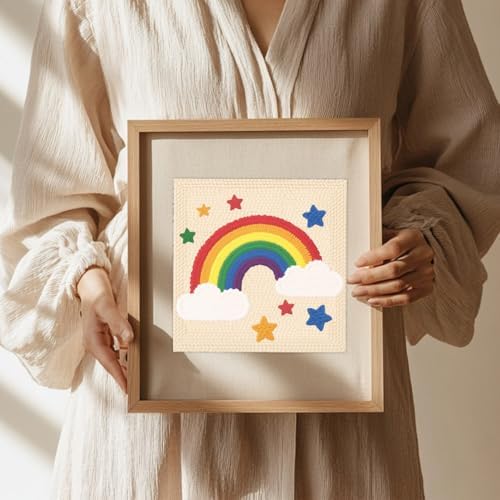 Doodlream Rainbow Star DIY Punch Needle Embroidery Kit for Adult Beginner, 9.4" Rainbow Punch Stitching Craft Set for Starter with Frame, Fabric Pattern, Threader, Yarn, Pinch Needle - Image 6