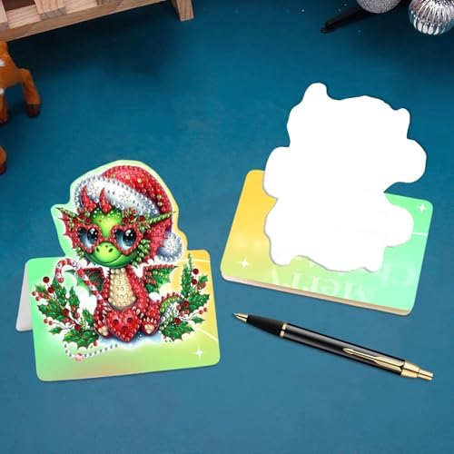 DIY Diamond Art Painting Greeting Card Creative Holiday Blessing 3D Folding Set Stationery Ornament Present Handmade-Christmas Pterosaur - Image 6