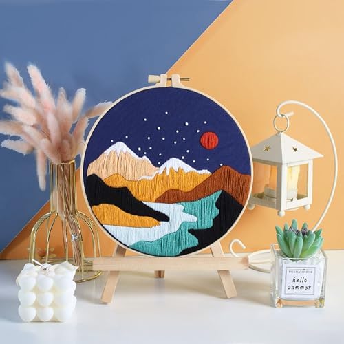 GLTAYLMY 3 Set Landscape Embroidery Kits for Beginners with Mountain Sun Moon Pattern,Adults Starter Cross Stitch Kit DIY Needlepoint Kits - Image 5