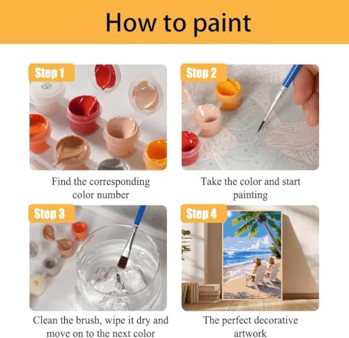 Mowana Beach Paint by Numbers Kit for Adults Beginners, Golden Retrievers Adult Painting Kit by Numbers with Frame and Easle, Stretched Canvas Paint by Number Kit, 8x12inch - Image 4