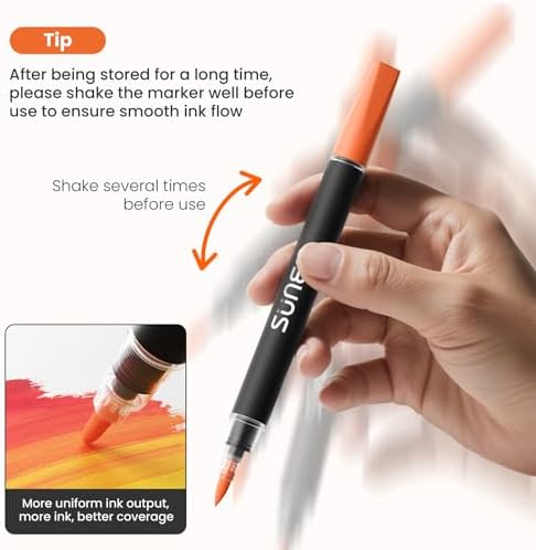 SUNEE 18 Colors Acrylic Paint Markers, Dual Tip Bullet & Brush Paint Pens with Automatic Ink Control System, Art Supplies for Adults & Teens, for Rock, Wood, Canvas, Glass Creative Projects - Image 5