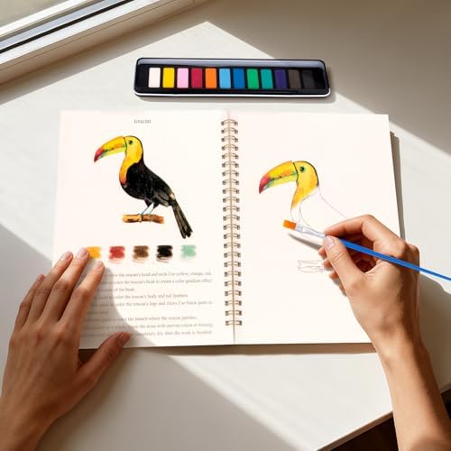 Watercolor Workbook for Adults, Beginner Friendly Watercolor Painting Kit Birds Water Coloring Book, Nature-Themed Practice Art Gift Water Color Paint Book with Palette and Brush - Image 2