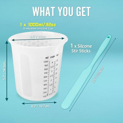 Silicone Resin Mixing 1L Measuring Cup Set for Resin Supplies, Easy-to-Read Marks, 1000ml/32oz Large Cup, Thickened Reusable Silicone Cups for Epoxy Mixing, Jewelry Making - Image 2