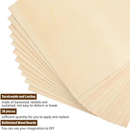 Riakrum Basswood Sheets Plywood Board Unfinished Wood Boards for Crafts for DIY Laser Projects Architectural Mini House Building Hobby Model Making(12 x 12 x 1/16 Inch,36) - Image 3