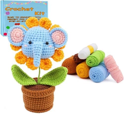 DIY Flower Crochet Kit for Beginners Animal Potted Plants Starter Knitting Kit Complete Learn to Crochet Pot for Adults Art Craft Supplies Gift with Step-by-Step Video Tutorials & Written Pattern by Unknown