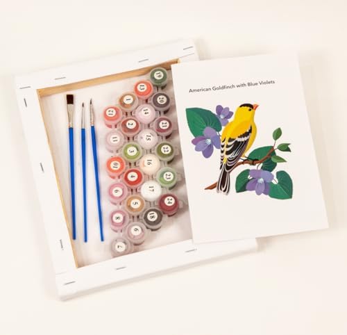 CraftLab Wild Birds Paint by Numbers Kit for Adults Teens Beginners, DIY Painting Accessories, Brushes Acrylic Paints, Stretched Canvas 10 x 12 inch Gift (Goldfinch & Violets) - Image 4