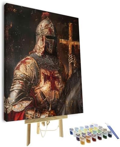 Paint by Number for Adults, Templar Knight Holding Sword Paint by Numbers, Warrior Painting by Numbers Kits, Warrior Artwork DIY Oil for Adults Painting Craft Kitswith Frame, 16 X20 Inch by TUMOVO