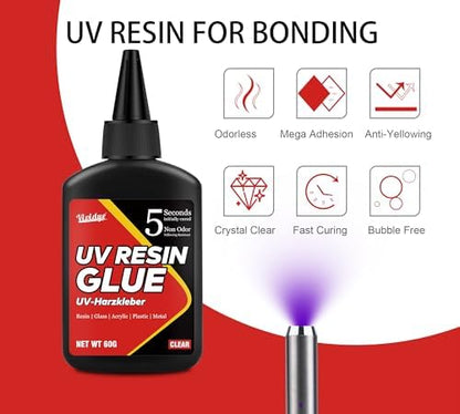 UV Resin Kit with Light - 60g UV Resin with Rechargeable Flashlight, Fast Curing in 5 Seconds, Clear UV Glue for Welding Plastic, Glass Repair, Acrylic - UV Adhesive for Bonding Jewelry, DIY, Crafts - Image 2
