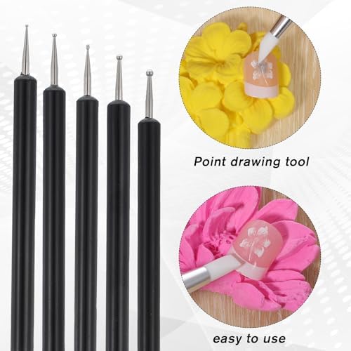 5 Pcs Nail Art Dotting Tools Dual-Ended Nail-Art Sculpture Pen Dotting Tools Dual-Head Resin Nails-Art-Tools Silicone Nail Polish Brushes Modeling Painting Tool DIY Arts (Black) - Image 4