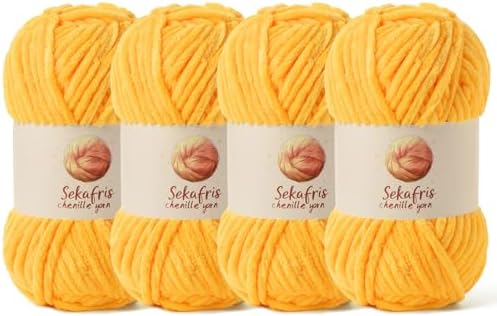 Chenille Yarn for Crocheting Size 5 Bulky Yarn 4 Golden Yellow by Sekafris
