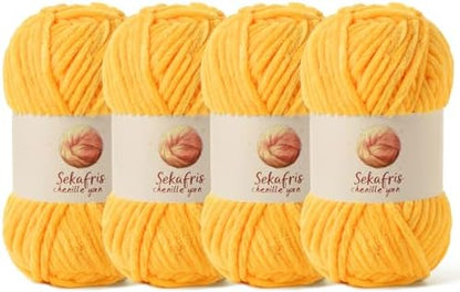 Chenille Yarn for Crocheting Size 5 Bulky Yarn 4 Golden Yellow by Sekafris