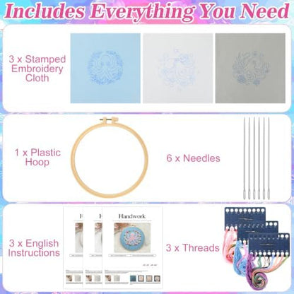 Mindsoft 3 Set Needlepoint Kit for Beginners with Hoop,Octopus - Image 3