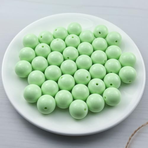 40pcs Acrylic Round Beads for Crafts 18mm Resin Candy Color Spacer Beads with Hole for Jewelry Making Sewing Crafts Decoration Necklaces Bracelets Earrings Supplies(Light Green) - Image 2