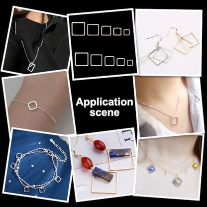 PH PandaHall 50pcs 5 Sizes Brass Linking Rings, 6/8/10/12/14mm Square Open Bezel Frame Charms Connectors Geometric Beading Hoop Link Pendant for Resin Necklace Bracelet Jewelry Making, Golden/Silver - Image 6