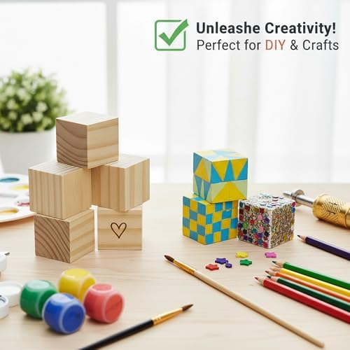 Wooden Blocks for Crafts, Unfinished Wood Cubes, 1.5 Inch Natural Wood Blocks, Pack of 15 Wood Square Blocks, Wooden Cubes for Arts and Crafts and DIY Projects - Image 5