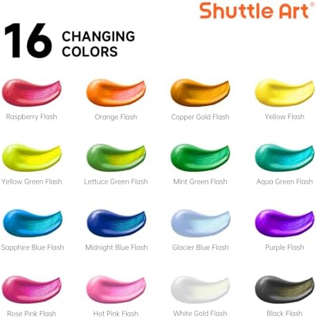 Shuttle Art Color Change Acrylic Paint Set, 16 Colors Chameleon Colors Acrylic Paint in Bottles (60ml/2oz), Non-Toxic for Artists, Beginners and Kids on Rocks, Crafts, Canvas, Wood, Fabric, Ceramic - Image 3