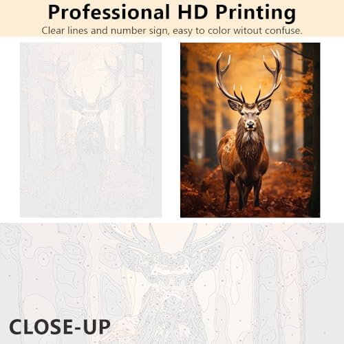 TUMOVO Adults Paint by Numbers Kit Winter Deer Forest Scene Noble Stag in Autumn Snowfall DIY Canvas Painting for Relaxation Rustic Wildlife Home Decor Acrylic Paints and Brushes Included 16x20 Inch - Image 3