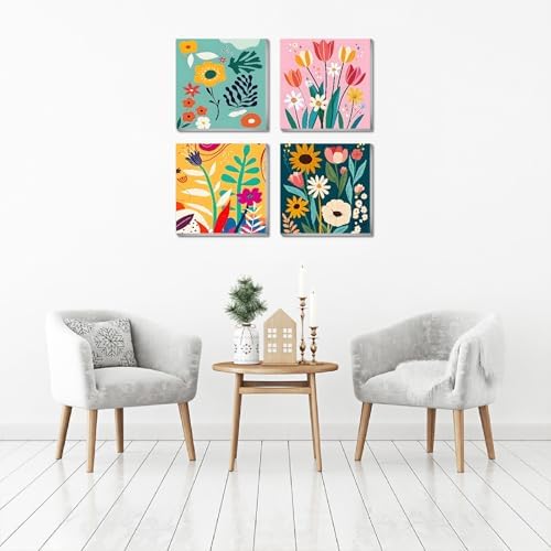 FQOVKYN 4 Pack Paint by Numbers Kit for Adults with Frame Flower Easy, Abstract Art Floral Framed Painting by Numbers on Canvas, DIY Acrylic Watercolor Oil Paint Kits for Home Decor 8 x 8 Inch - Image 6