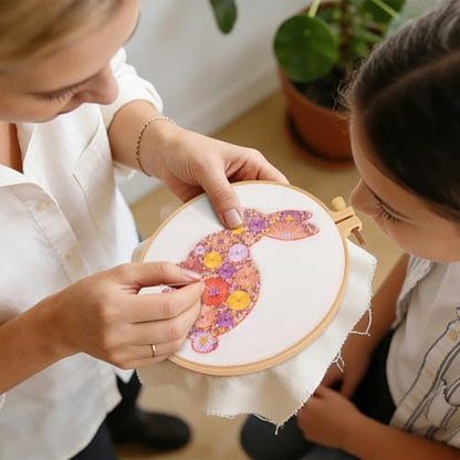 Easter Embroidery Kits for Beginners Adults, Flowers Bunny Embroidery Kits, Hand Stamped Cross Stitch Kits for Beginners Adults & Women Easter Gifts, Entire Set of Embroidery Supplies & Video Tutorial - Image 4