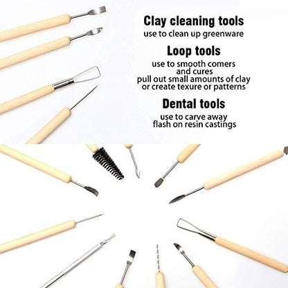 61PCS Ceramic Clay Set Polymer Clay Pottery Set Wooden Pottery Sculpting Clay Cleaning Set - Image 3