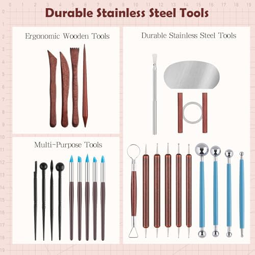 28PCS Ceramic & Pottery Modeling Tools, Clay Tools Sculpting, Polymer Tools Kit, Ceramics Tools Set, Air Dry Clay Tools for Carving, Molding, Pottery Wheel, Crafting Supplies, Pros, Beginners, Adults - Image 3
