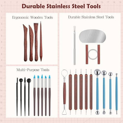 28PCS Ceramic & Pottery Modeling Tools, Clay Tools Sculpting, Polymer Tools Kit, Ceramics Tools Set, Air Dry Clay Tools for Carving, Molding, Pottery Wheel, Crafting Supplies, Pros, Beginners, Adults - Image 3