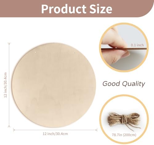 12 Inch Unfinished Wood Circles for Crafts, Wood Rounds Plaques for Cricut Crafts, Wooden Discs for Door Hanger Sign, Painting, Wood Burning, Christmas Home Décor(4Pcs Circle with Holes) - Image 2