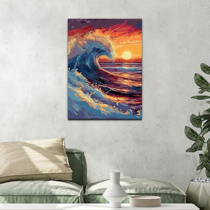 Natuyalo Framed Paint by Numbers on Canvas Sea Wave Acrylic Paint by Numbers Kits for Adults Beginner Sunset Seascape Pictures Painting Kits Ideal Gift Home Wall Decor 12x16 Inch - Image 3