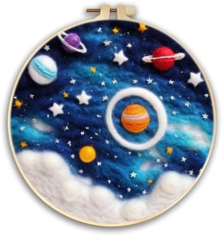 yesJRL Needle Felt Starter Set, Includes Colorful Wool, Felting Needles, Foam Pad, Felt Cloth & Instructions, Futuristic Style Kit for Home Decoration (Blue) by yesJRL