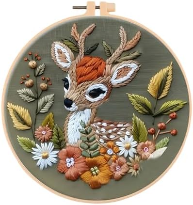 Huacan Embroidery Kits for Adults Beginner DIY Cross Stitch Stamped Christmas Pattern Stitching Deer Sewing Kit 1 Piece 7.8 x 7.8 Inch by Home