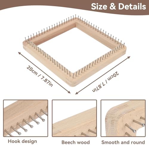 HERCHR Wooden Knitting Loom, Wooden Loom Frame Weaving Loom DIY Solid Wood Multifunctional Blanket Crochet Loom Knitting Board Loom Tool for DIY Weaving Beginner Children Adults, 20 * 20cm - Image 2