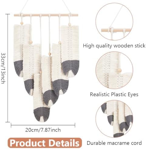 ORIGACH DIY Macrame Feather Wall Hanging Kit Boho White and Dark Gray Feather Tapestry Macrame Kit for Adults Beginner Handmade Rustic Macrame Feathers Leaf Wall Hanger Decor for Living Room Bedroom - Image 5