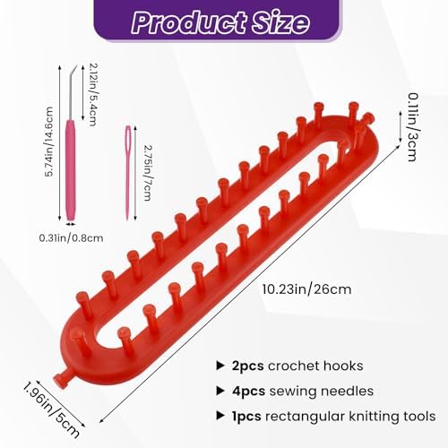 SATUY Rectangle Knitting Looms, 26cm Scarf Loom with Crochet Hook & Needle - Image 2