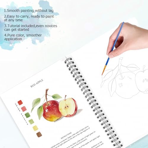 Watercolor Workbooks for Adults Beginners & Teens, 16 Colors 15 Beautiful Paintings, Pre-Outlined Designs, Easy Watercolor Art Book（Fruits & Vegetable） - Image 4