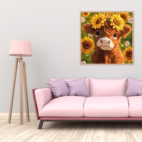 AALBLAC Cow Paint by Numbers Kit for Adults Beginners, Highland Cow Flower Paint by Number for Adults, Easy Animal Acrylic Painting by Numbers for Home Wall Decoration (16x16 inch) - Image 4
