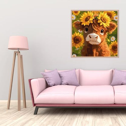 AALBLAC Cow Paint by Numbers Kit for Adults Beginners, Highland Cow Flower Paint by Number for Adults, Easy Animal Acrylic Painting by Numbers for Home Wall Decoration (16x16 inch) - Image 4