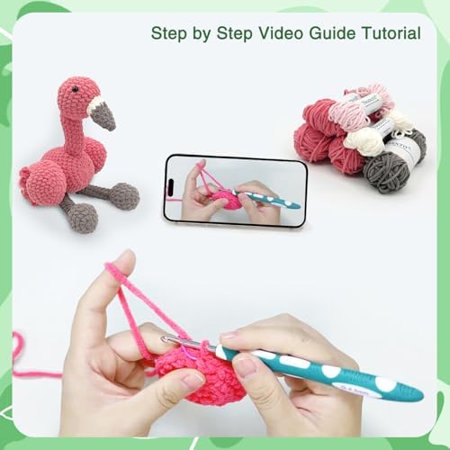 Noocro Flamingo Amigurumi Crochet Kit for Advanced Beginners & Intermediate, DIY Crochet Animal Plushie Kit with Soft Chenille Yarn, Hook, Stuffing & Instructions – Fun Craft Gift - Image 6