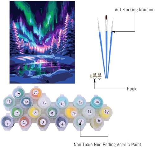 TCDZMYGS Aurora Paint by Numbers Kit for Adults Beginner,Landscape Adult Paint by Number Kits on Canvas Without Frame,DIY Acrylic Oil Painting by Numbers Kits for Home Wall Decor 12x16 inch - Image 3