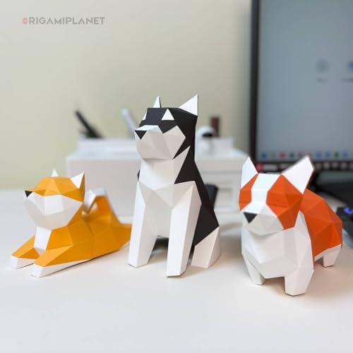 Hello Puppies 3D Origami Paper Craft Gift Set- 3 pcs, Husky/Corgi/Shiba Inu Pre-Cut Origami Kit, Cute Animal Paper Sculpture for Teens & Adults, Home Decor DIY Art Gift for Birthday - Image 2
