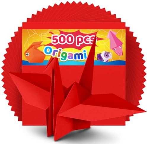 IOOLEEM Red Origami Paper, 500 Sheets, 6 Inch Square, Double Sided Colored Paper for DIY Crafts by IOOLEEM