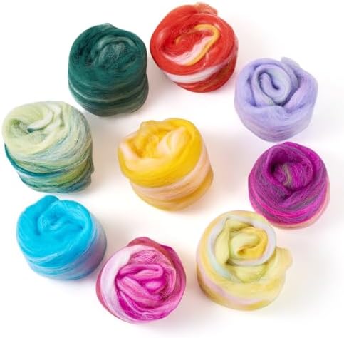 9 Colors 45G Mixed Color Fibre Wool Yarn Roving for Needle Felting, Wool Roving, Soft Felting Wool Supplies for Hand Spinning, Blending, Felting, Weaving and DIY Craft Material by BoutigemJewelry