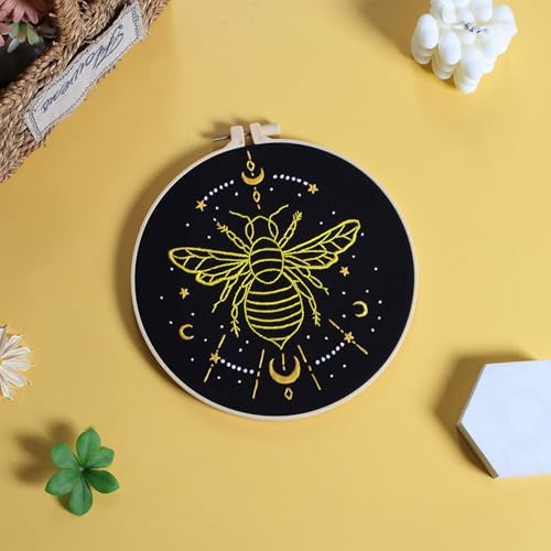 Louise Maelys 3 Sets Tarot Embroidery Kits for Beginners,Cross Stitch Kit for Adults,Crewel Starters Needlepoint with Moon, Butterfly, Bee and Moth Pattern and Tool - Image 5