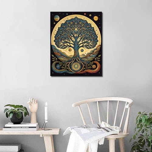 TUMOVO DIY Paint by Number Tree Paint by Numbers for Adults Abstract 16x20 inch Framed Canvas Wall Art Kit - Image 2