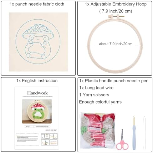 Louise Maelys Punch Needle Kit for Beginners with Mushroom Frog Pattern - Image 2