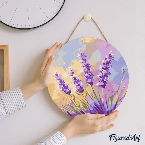 Figured'Art Paint by Numbers Kit for Adults on Wood Slice, 11.8in Diameter - Lavender - Craft Art Painting DIY Canvas - Image 3