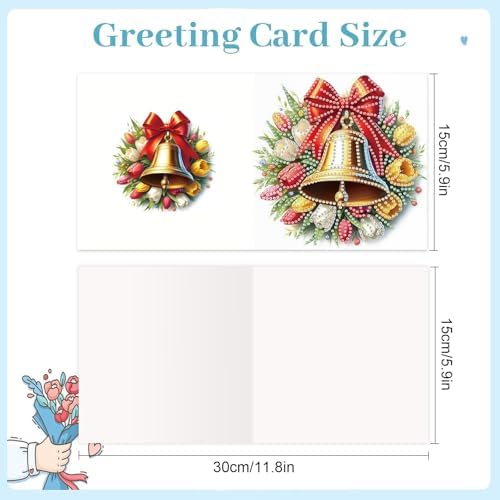 jinglinhh 6pcs Christmas Bell Lavender Tulip Flower Diamond Art Painting Greeting Cards with Envelopes, DIY Card Making Kits for Adults, Diamond Art Postcards Christmas Cards Craft Gifts - Image 2