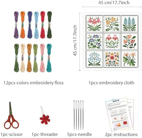 FREEBLOSS 11CT Cross Stitch Kit Stamped Cross Stitch Craft Kit with Stitching Guide for Beginners Floral Folk Pattern Embroidery Set Crossstitch Wall Hanging Set 17x17inch - Image 2