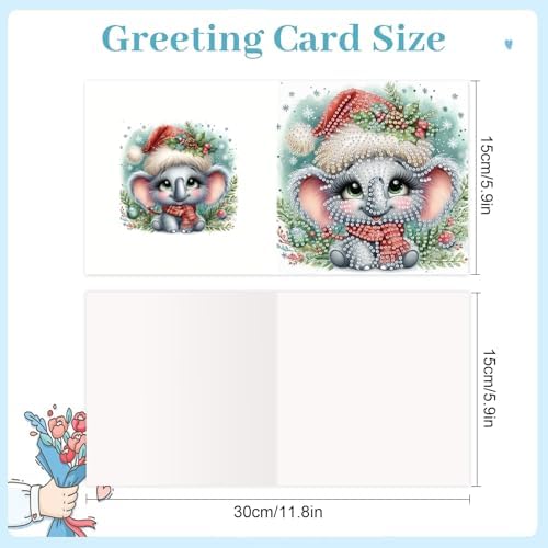 jinglinhh 6pcs Christmas Mouse Cat Donkey Koala Duck Diamond Art Painting Greeting Cards with Envelopes, DIY Card Making Kits for Adults, Diamond Art Postcards Christmas Cards Craft Gifts - Image 2